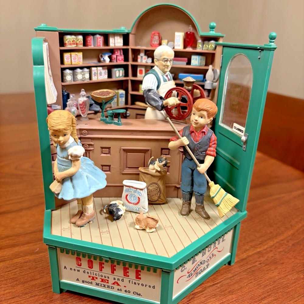 Vintage Enesco Franklin Country General Store Action Musical Music Box ALL WORKS